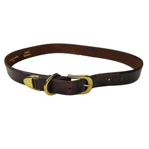 1980s Gloria Vanderbilt Brown Leather Belt Brass Hardware Tip Gently Used Medium